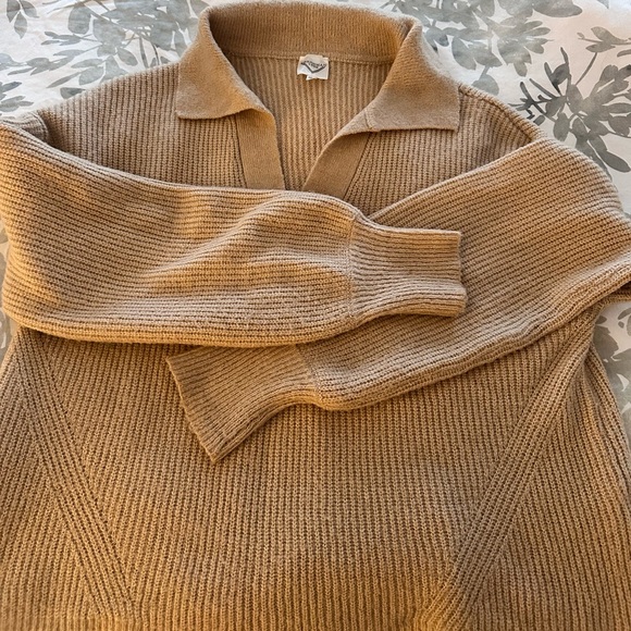 Tan Knit Sweater with Collar - Picture 1 of 4